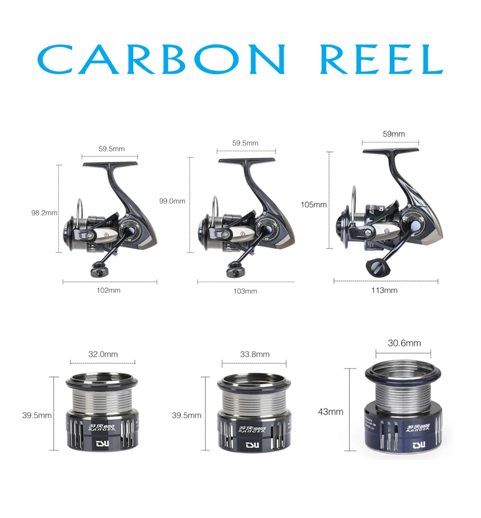 TSURINOYA Ultra-light 155g Bait Finesse Spinning Fishing Reel RANGER 800 1000S Carbon Shallow Spool Trout Ajing Fishing Wheel