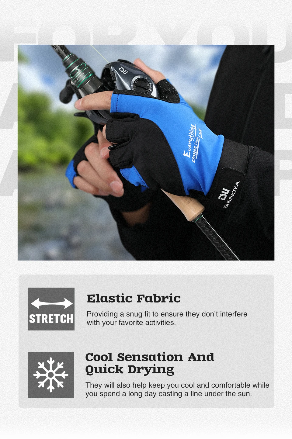 TSURINOYA Summer Half Finger Gloves Outdoor Sport Fishing Gloves Quick Dry Breathable Sun Protection Anti-slip Thin Gloves