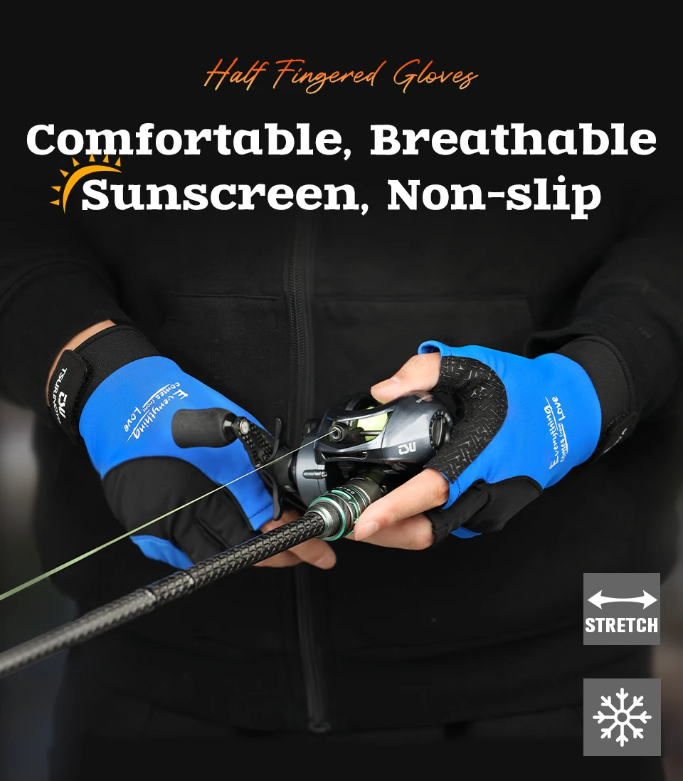 TSURINOYA Summer Half Finger Gloves Outdoor Sport Fishing Gloves Quick Dry Breathable Sun Protection Anti-slip Thin Gloves