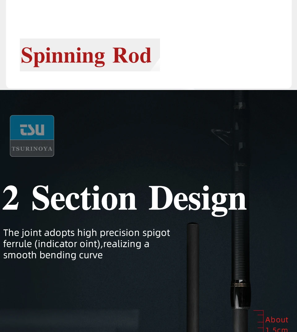 TSURINOYA BaitCasting Spinning Fishing Rod WOLF 1.98m 2.09m 2.2m 2.28m Medium Light FUJI Guide Long Casting Bass Carbon Lure Rod
