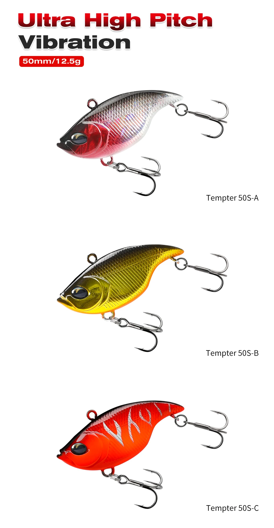 TSURINOYA 50S Vibration Fishing Lure Suit 5pcs 50mm 12.5g TEMPTER Winter Fishing VIB Hard Bait With Lure Box Lipless Tackle Kit