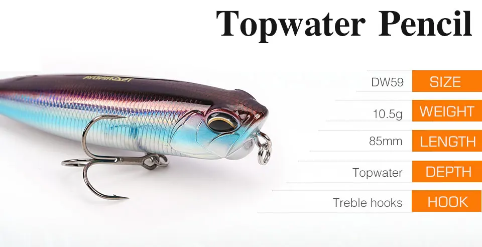 TSURINOYA 3pcs Floating Pencil Lure Set DW59 85mm 10.5g Topwater MInnow Crank Hard Bait Bass Snakehead Articial Wobblers Peche