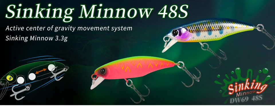 TSURINOYA Intruder 51S Set Sinking Minnow 5pcs With Lure Box 46mm 5g Stream Lake Hard Bait For Trout Ajing Bass Pike Fishing Kit