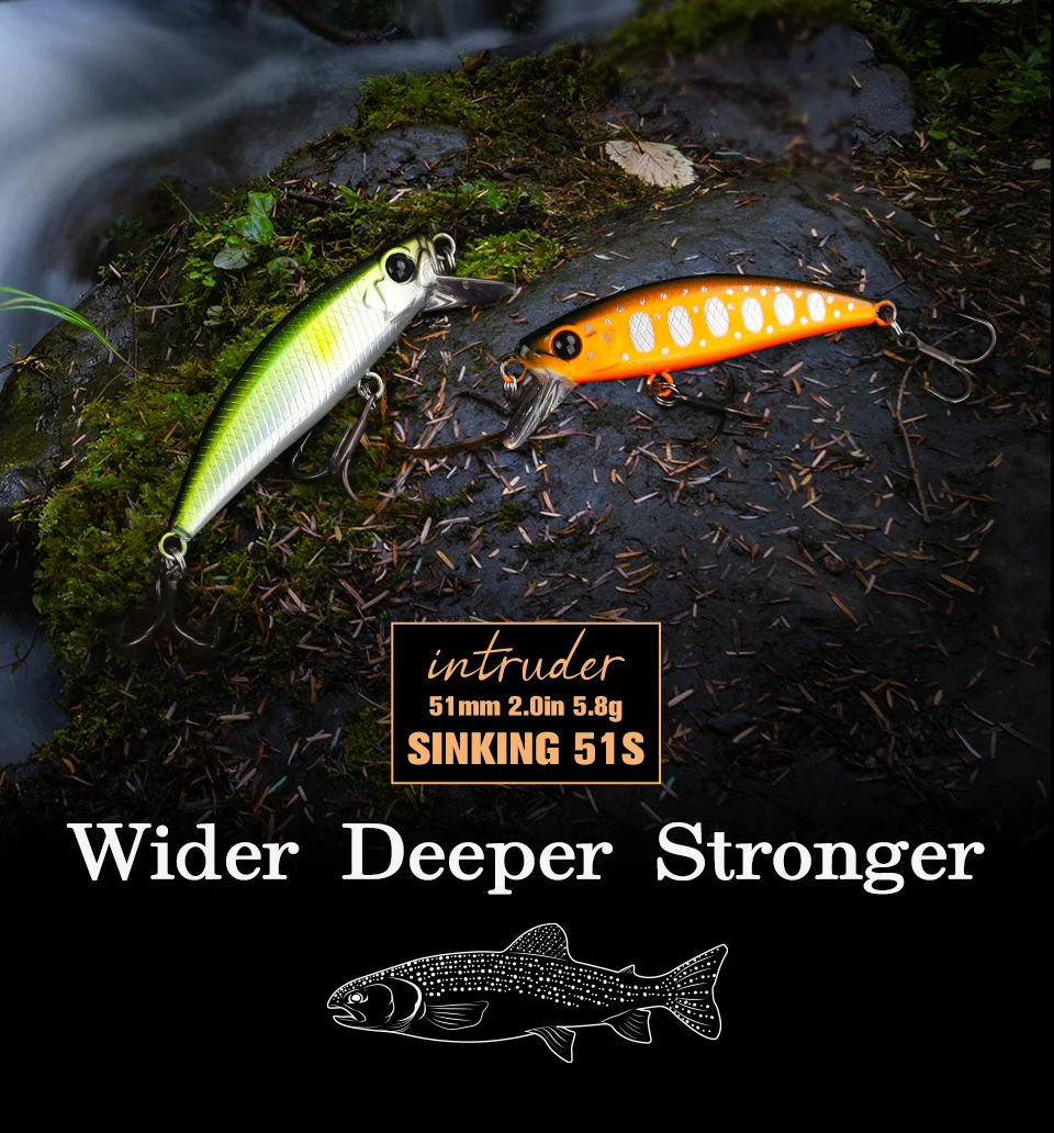TSURINOYA Intruder 51S Set Sinking Minnow 5pcs With Lure Box 46mm 5g Stream Lake Hard Bait For Trout Ajing Bass Pike Fishing Kit