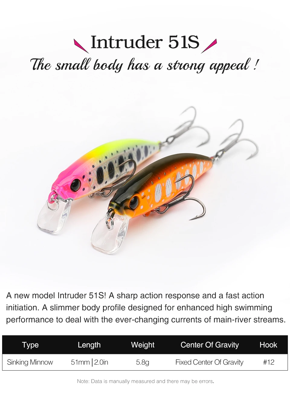 TSURINOYA Intruder 51S Set Sinking Minnow 5pcs With Lure Box 46mm 5g Stream Lake Hard Bait For Trout Ajing Bass Pike Fishing Kit