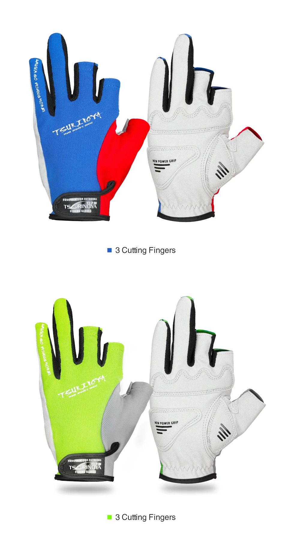 TSURINOYA Fishing Gloves Full Finger 3 Cut Finger Outdoor Hiking Paddling Driving Canoeing Rowing Non-slip Sport Lure Gloves