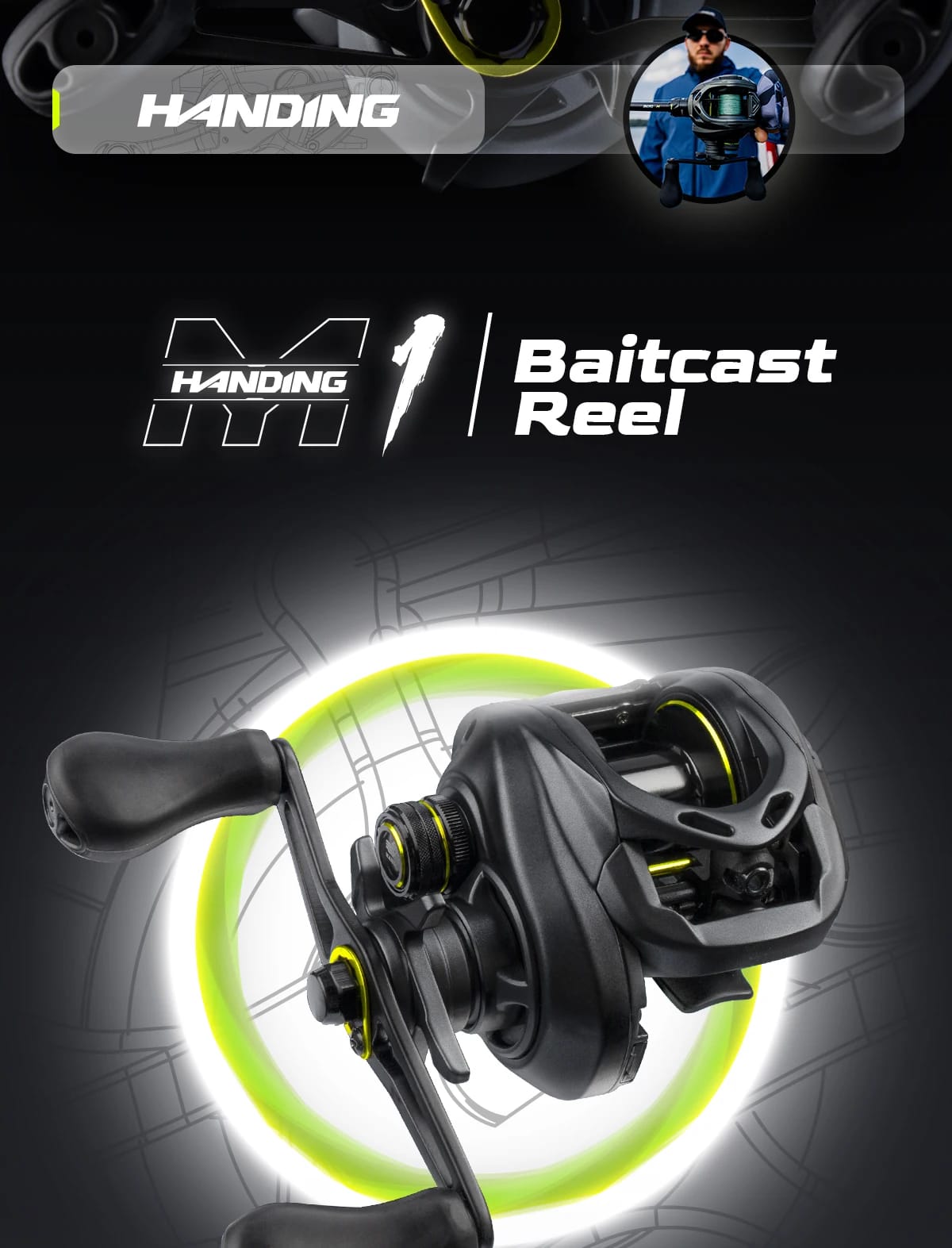 HANDING M1 Fishing Reel 8KG Max Drag Baitcast Reel 6+1 Ball Bearing 7.2:1 Gear Ratio 207G Durable Baitcaster Fishing Reel