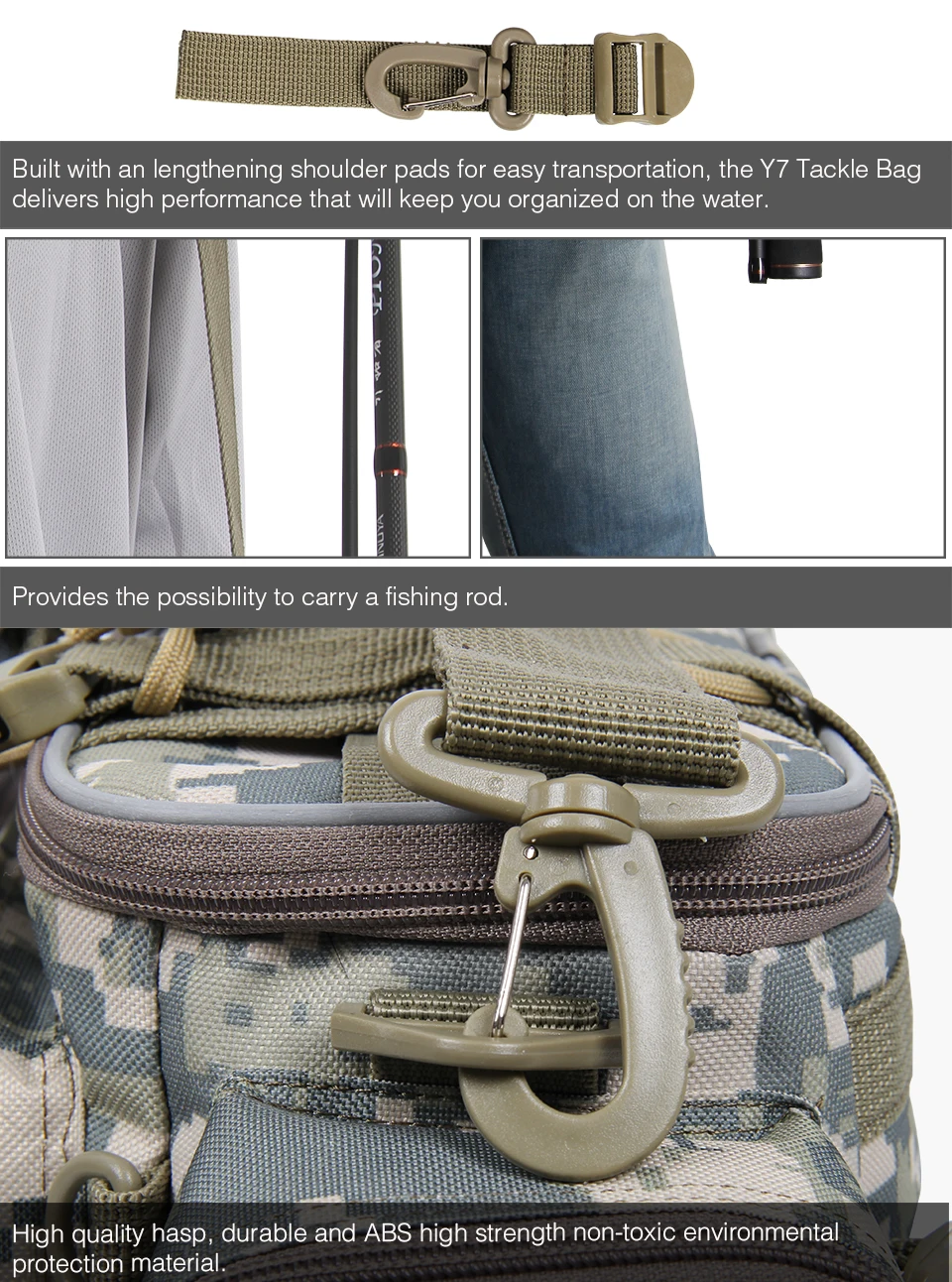 TSURINOYA Multifunction Fishing Bag Y7 19*15*40cm High Capacity  Fishing Tackle Lure Bag Shoulder Bag Canvas Waist Bag
