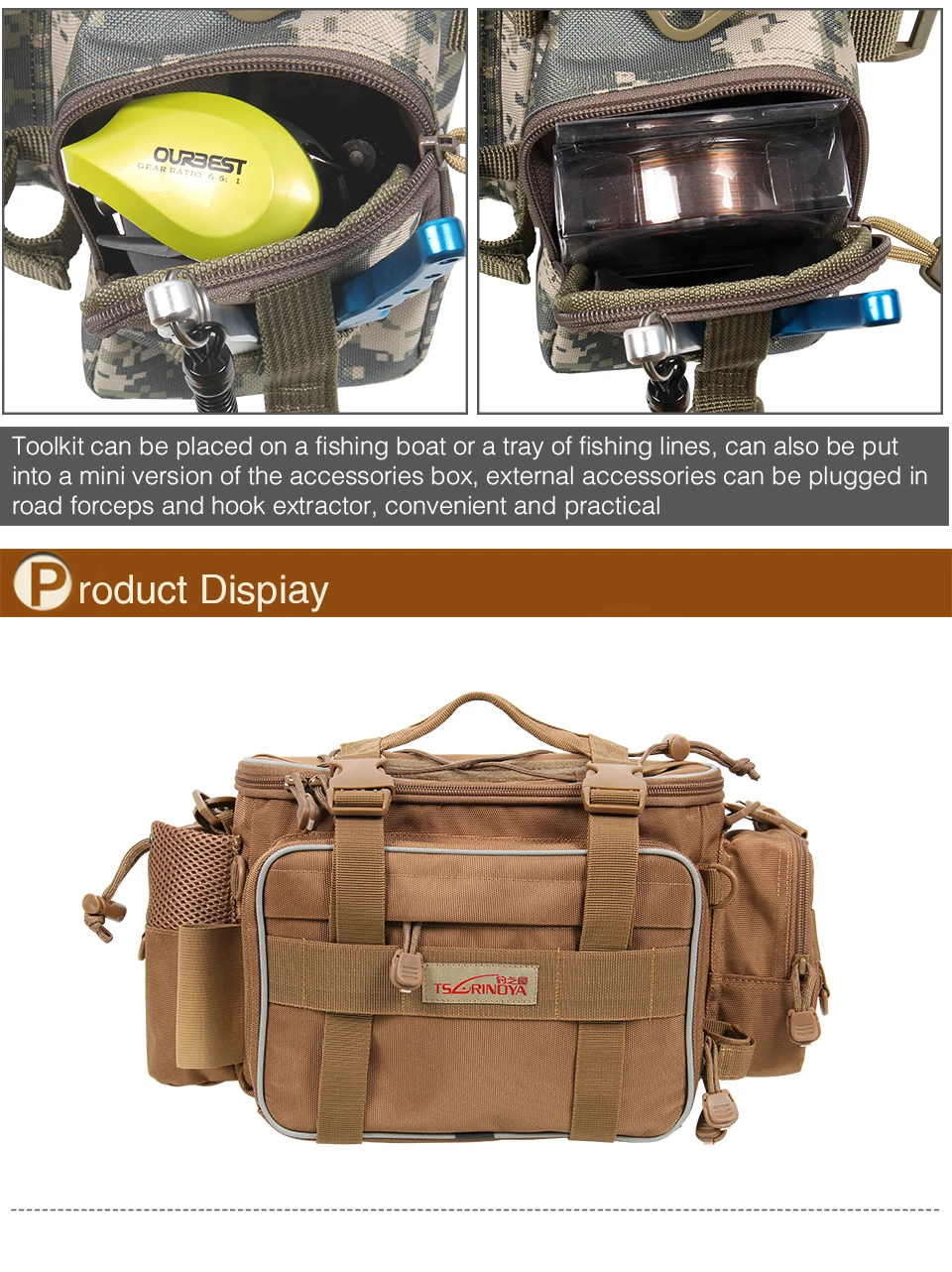 TSURINOYA Multifunction Fishing Bag Y7 19*15*40cm High Capacity  Fishing Tackle Lure Bag Shoulder Bag Canvas Waist Bag