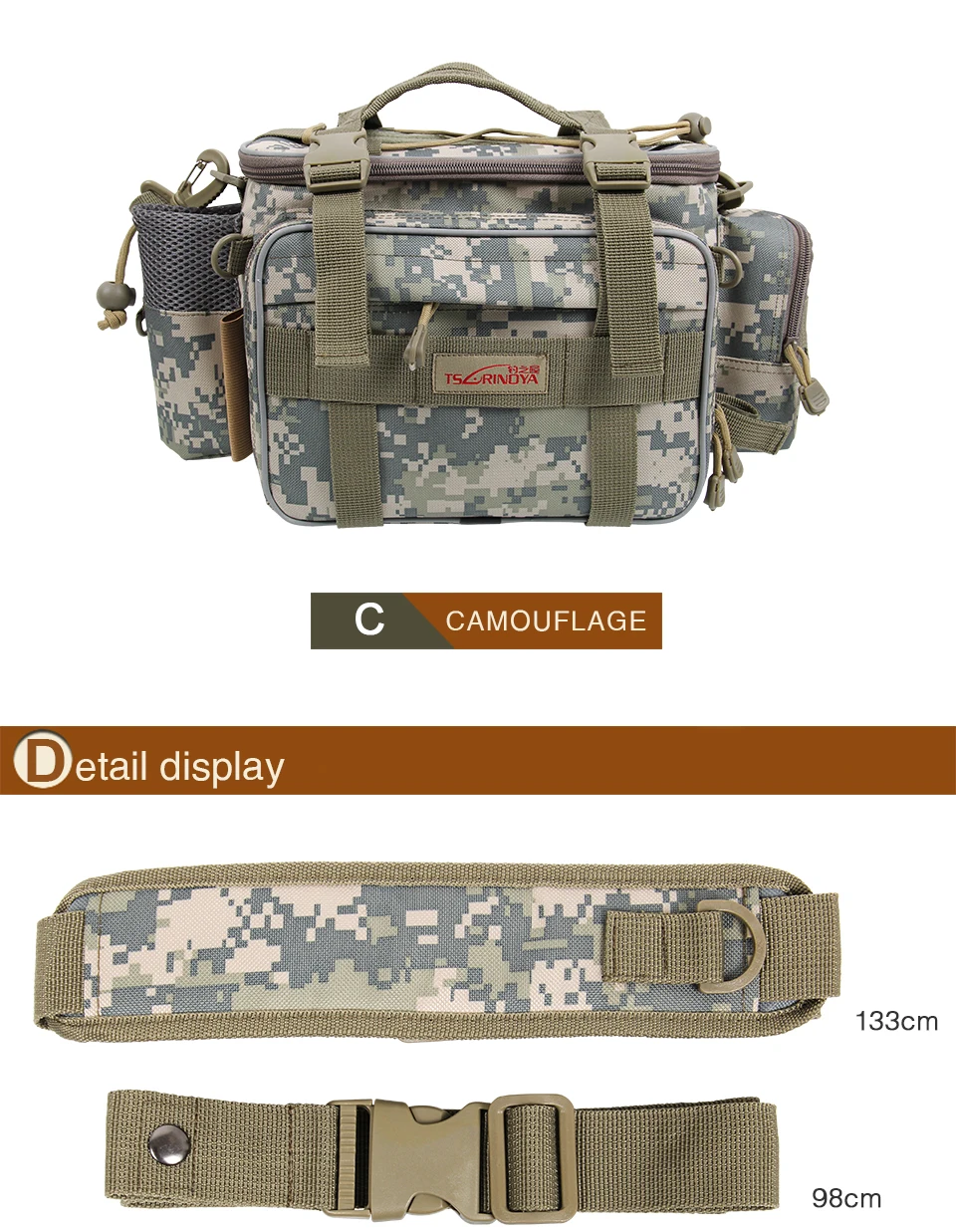 TSURINOYA Multifunction Fishing Bag Y7 19*15*40cm High Capacity  Fishing Tackle Lure Bag Shoulder Bag Canvas Waist Bag