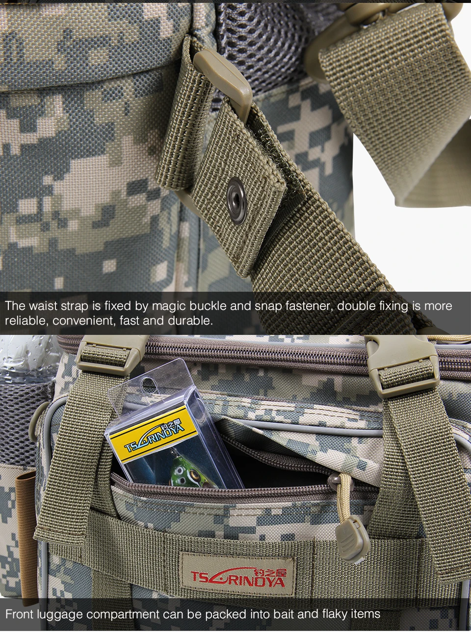 TSURINOYA Multifunction Fishing Bag Y7 19*15*40cm High Capacity  Fishing Tackle Lure Bag Shoulder Bag Canvas Waist Bag