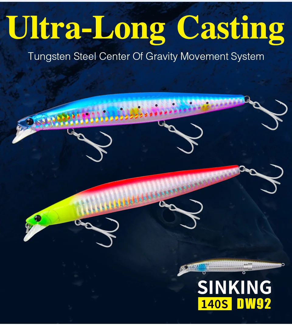 TSURINOYA Stinger 140S Fishing Lure Sinking Minnow DW92 140mm 26g Saltwater Seabass Ultra Long Casting Large Hard Baits Jerkbait TSURINOYA Stinger 140S Fishing Lure Sinking Minnow DW92 140mm 26g Saltwater Seabass Ultra Long Casting Large Hard Baits Jerkbait