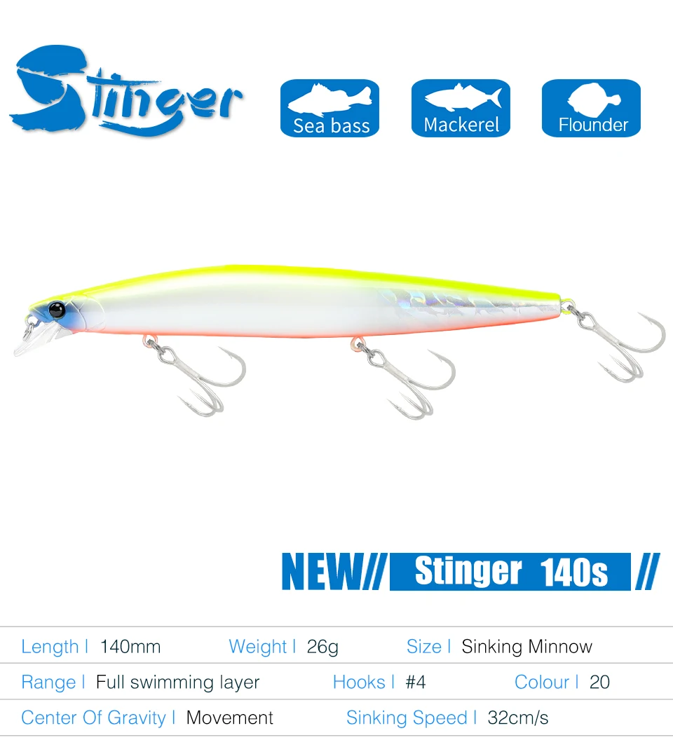 TSURINOYA Stinger 140S Fishing Lure Sinking Minnow DW92 140mm 26g Saltwater Seabass Ultra Long Casting Large Hard Baits Jerkbait TSURINOYA Stinger 140S Fishing Lure Sinking Minnow DW92 140mm 26g Saltwater Seabass Ultra Long Casting Large Hard Baits Jerkbait