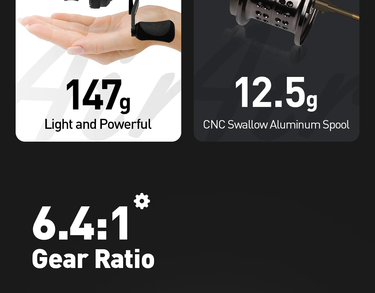 HANDING BFS Baitcasting Reel Lightweight 147g Carbon Reel Fishing Reel, 9+1 NMB Bearing, 6.4:1 Gear Ratio 4KG Max Drag for Trout