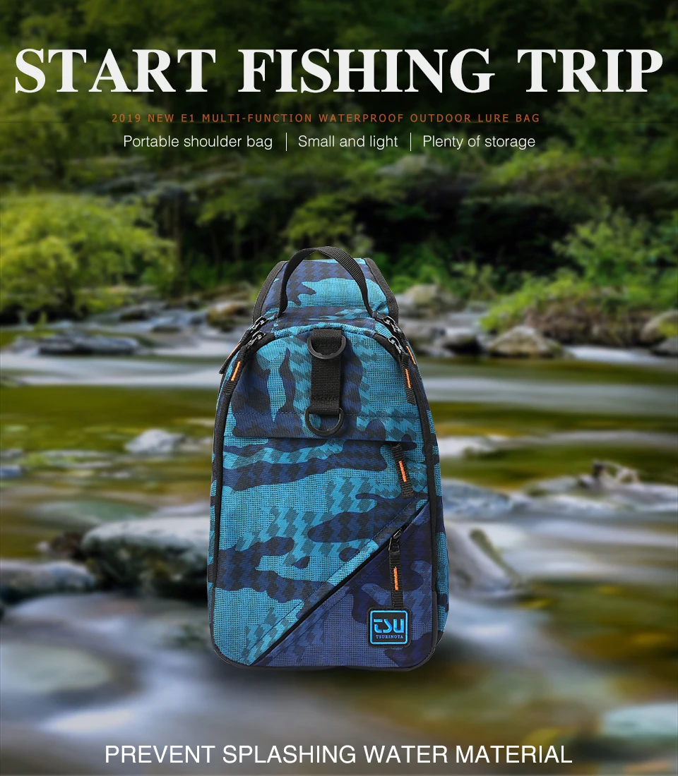TSURINOYA Fishing Bag E1 32*21*9cm Waterproof Multifunctional Lure Fishing Tackle Pack Large Capacity Bait Box Trave Outdoor Bag