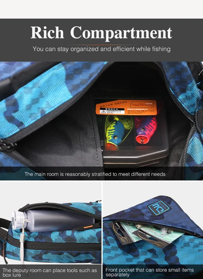 TSURINOYA Fishing Bag E1 32*21*9cm Waterproof Multifunctional Lure Fishing Tackle Pack Large Capacity Bait Box Trave Outdoor Bag