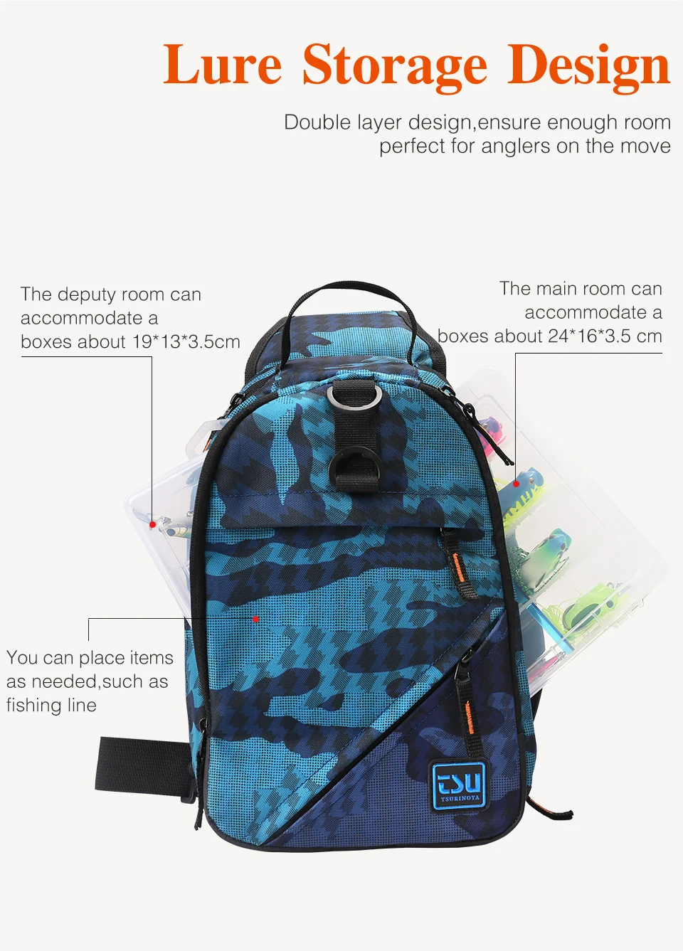 TSURINOYA Fishing Bag E1 32*21*9cm Waterproof Multifunctional Lure Fishing Tackle Pack Large Capacity Bait Box Trave Outdoor Bag