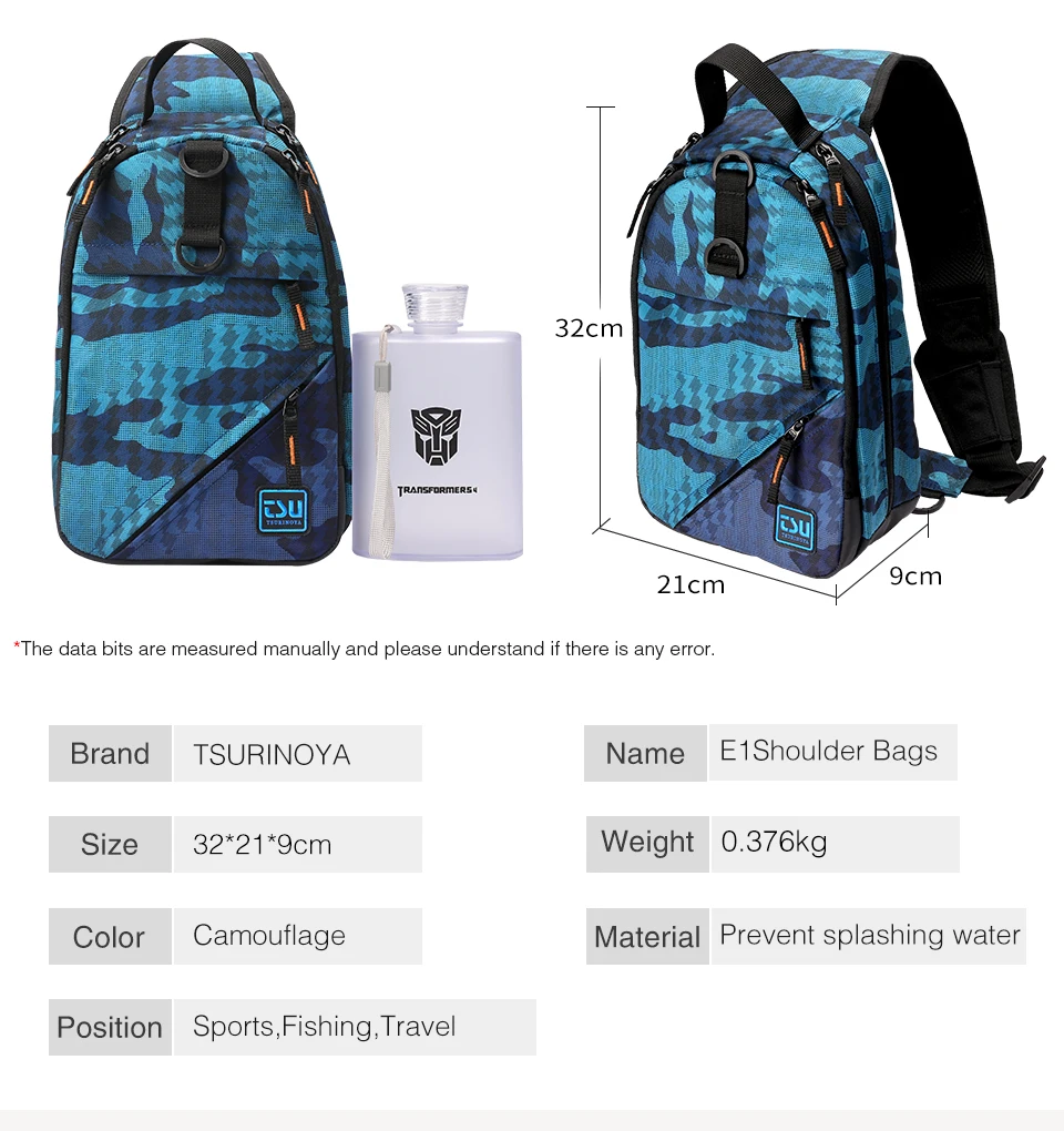 TSURINOYA Fishing Bag E1 32*21*9cm Waterproof Multifunctional Lure Fishing Tackle Pack Large Capacity Bait Box Trave Outdoor Bag