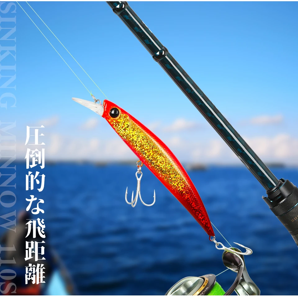 TSURINOYA 110S Long Casting Sinking Minnow Saltwater Fishing Lure DW77 110mm 22g Large Trout Pike River Lake Hard Baits Jerkbait