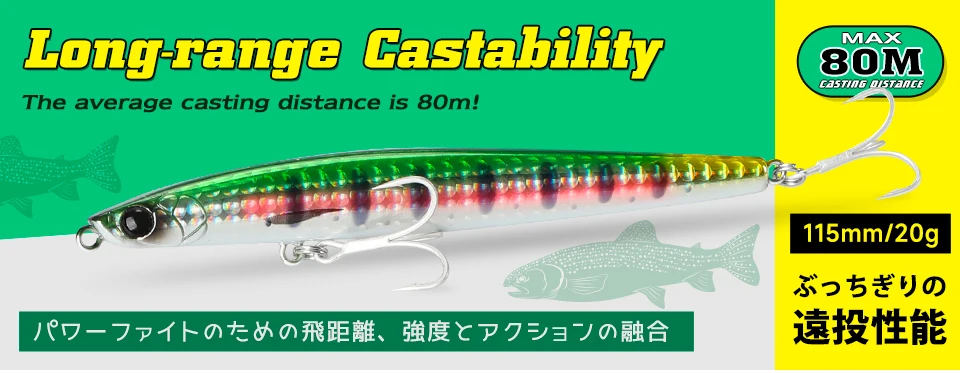 TSURINOYA 110S Long Casting Sinking Minnow Saltwater Fishing Lure DW77 110mm 22g Large Trout Pike River Lake Hard Baits Jerkbait