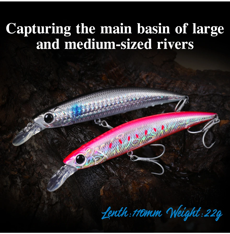TSURINOYA 110S Long Casting Sinking Minnow Saltwater Fishing Lure DW77 110mm 22g Large Trout Pike River Lake Hard Baits Jerkbait