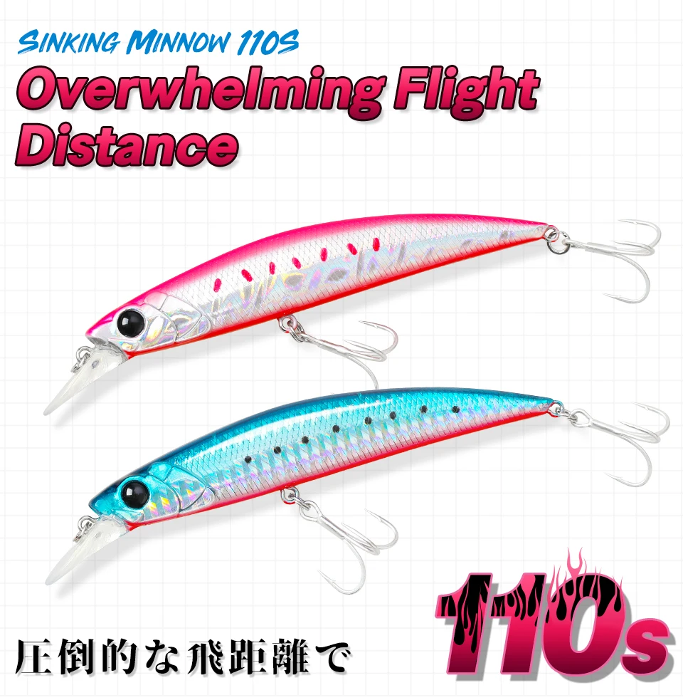 TSURINOYA 110S Long Casting Sinking Minnow Saltwater Fishing Lure DW77 110mm 22g Large Trout Pike River Lake Hard Baits Jerkbait