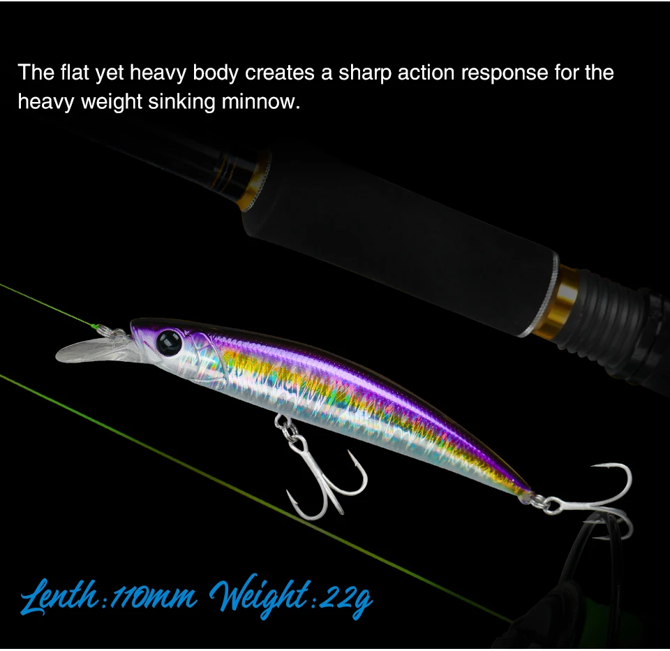 TSURINOYA 110S Long Casting Sinking Minnow Saltwater Fishing Lure DW77 110mm 22g Large Trout Pike River Lake Hard Baits Jerkbait