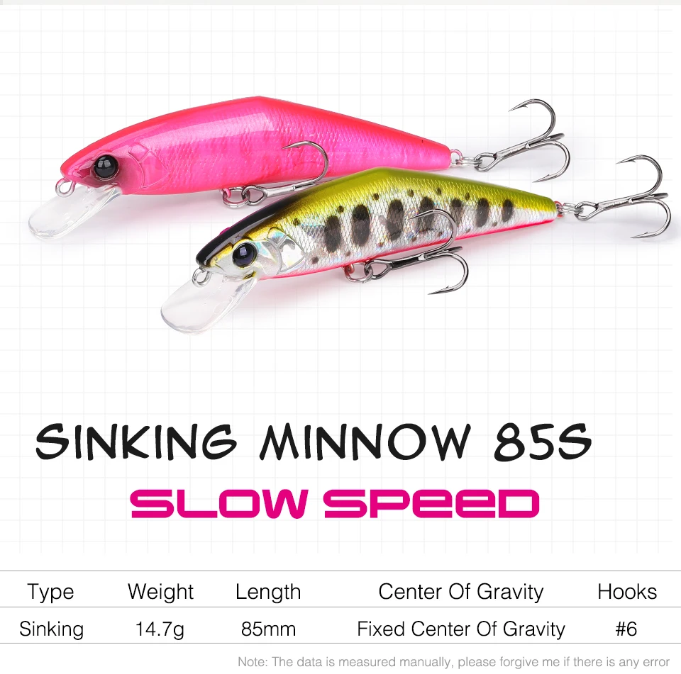 TSURINOYA 85S Slow Speed Minnow 85mm 14.7g DW99 Sinking Fishing Lure Trout Artificial Hard Bait Stream Perch Jerkbait Wobbler