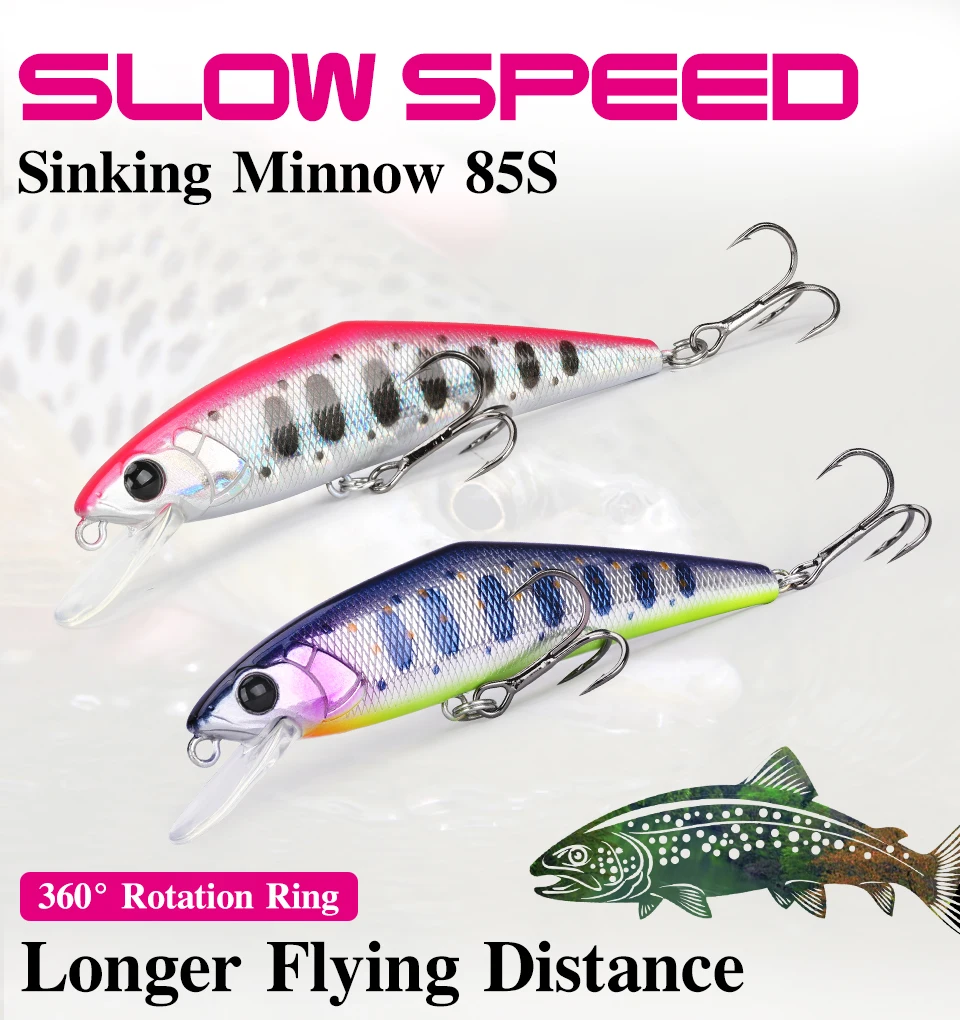 TSURINOYA 85S Slow Speed Minnow 85mm 14.7g DW99 Sinking Fishing Lure Trout Artificial Hard Bait Stream Perch Jerkbait Wobbler