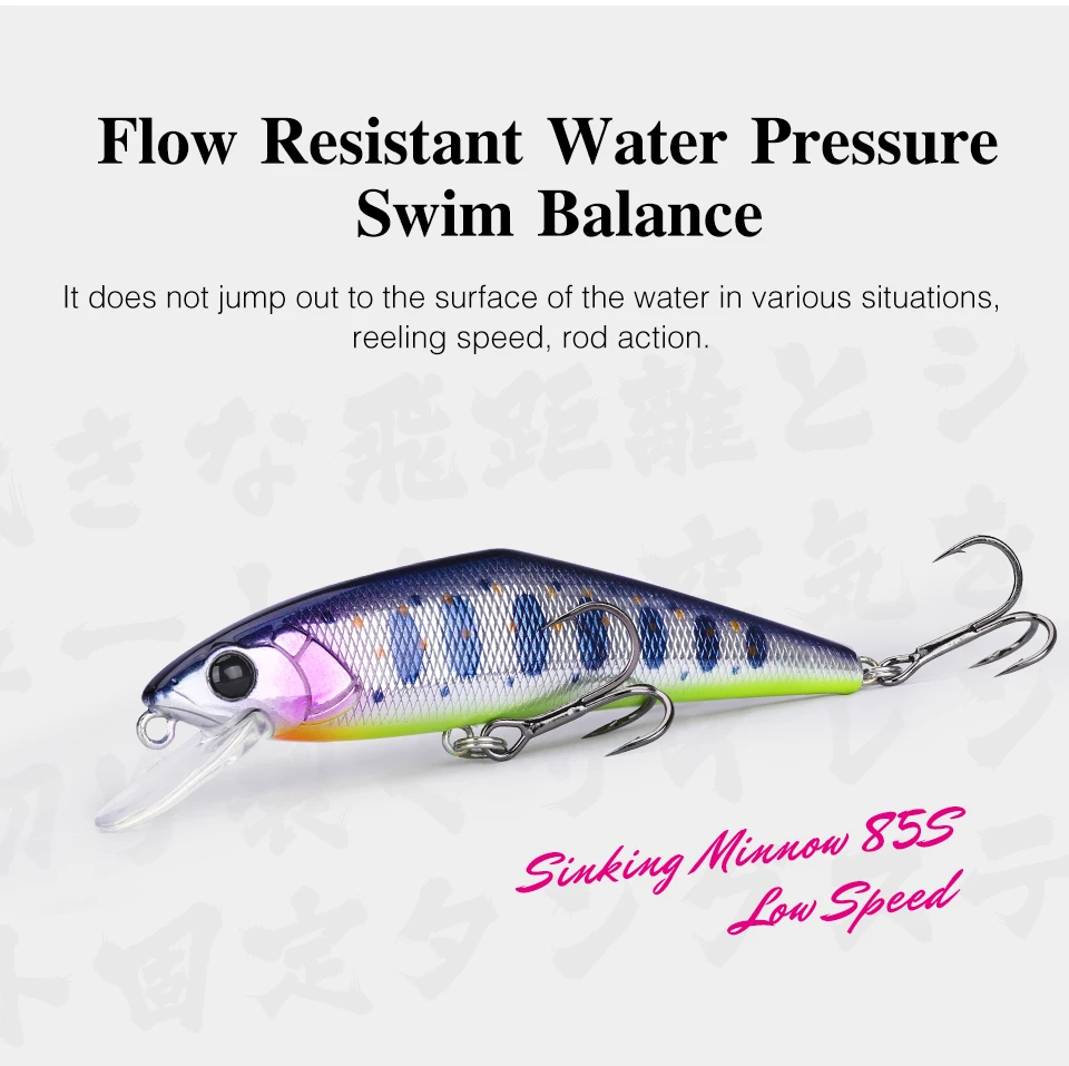 TSURINOYA 85S Slow Speed Minnow 85mm 14.7g DW99 Sinking Fishing Lure Trout Artificial Hard Bait Stream Perch Jerkbait Wobbler