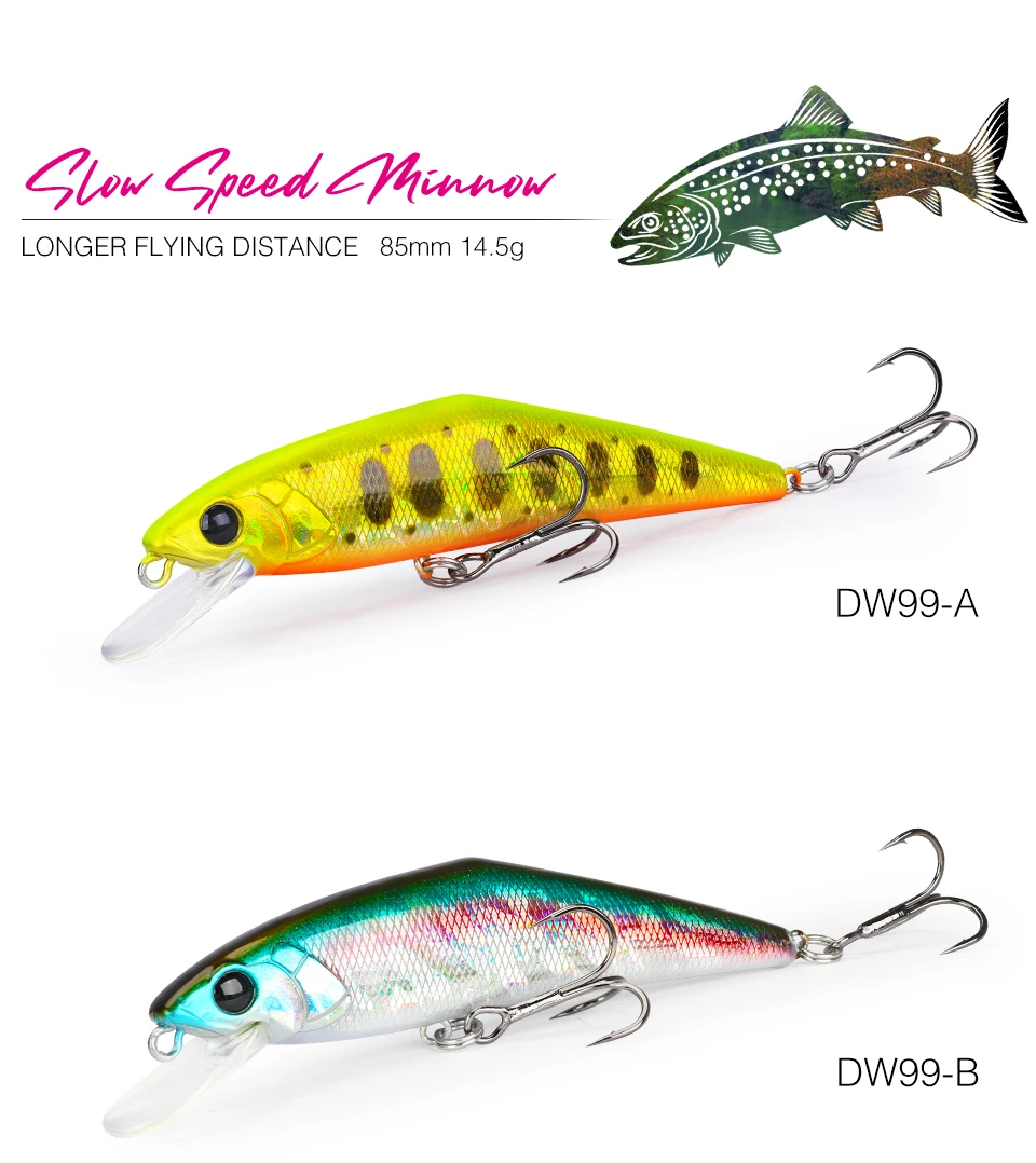 TSURINOYA 85S Slow Speed Minnow 85mm 14.7g DW99 Sinking Fishing Lure Trout Artificial Hard Bait Stream Perch Jerkbait Wobbler