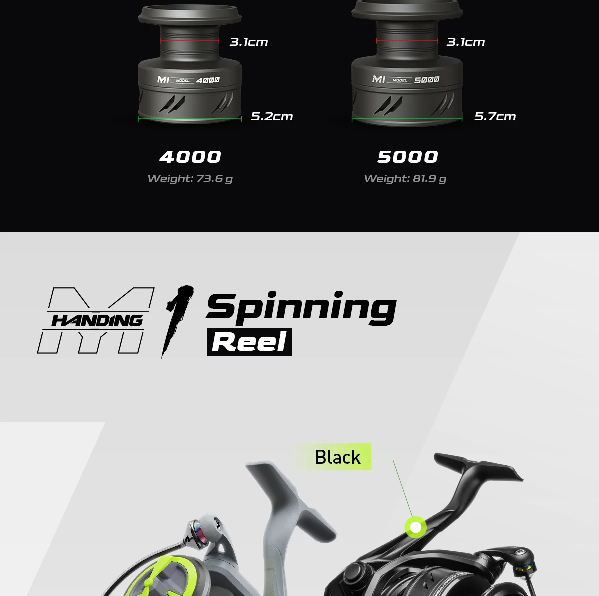 HANDING M1 Spinning Reel 12kg Max Drag Graphite Reel, 9 + 1 Ball Bearings, 5.2:1 Gear Ratio Fishing Reel for Perch Bass and Pike HANDING M1 Spinning Reel 12kg Max Drag Graphite Reel, 9 + 1 Ball Bearings, 5.2:1 Gear Ratio Fishing Reel for Perch Bass and Pike