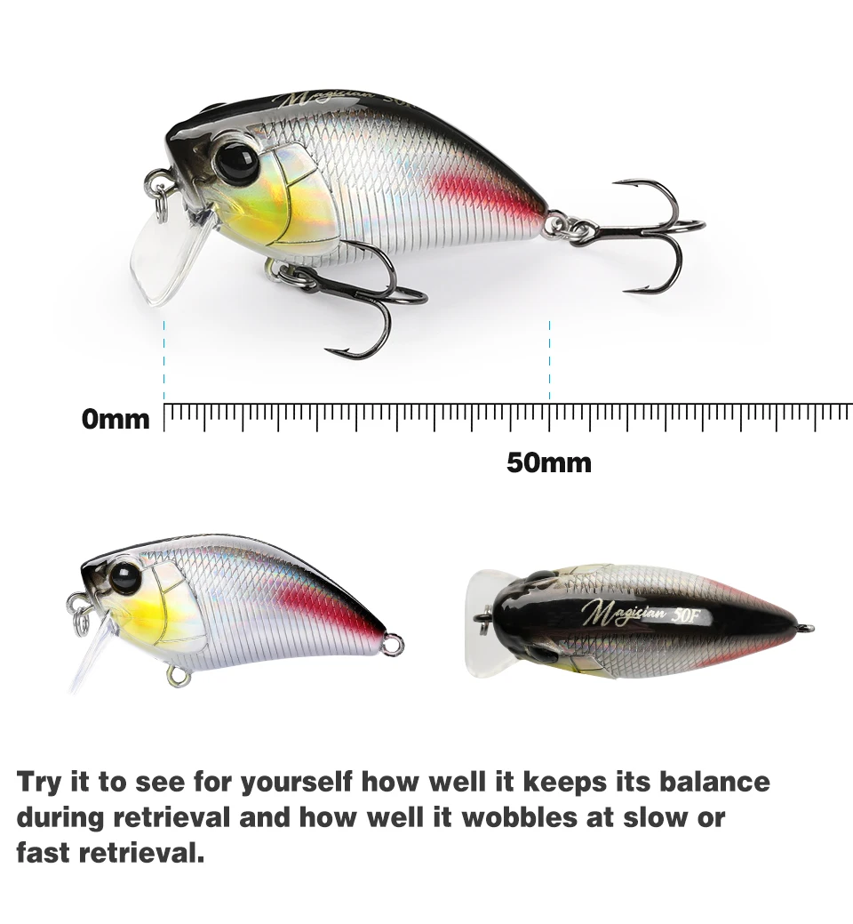 TSURINOYA 50F Crankbait Fishing Lure Magician 50mm 8.5g Shallow Range Floating Crank Artificial Hard Basts Pike Bass Model