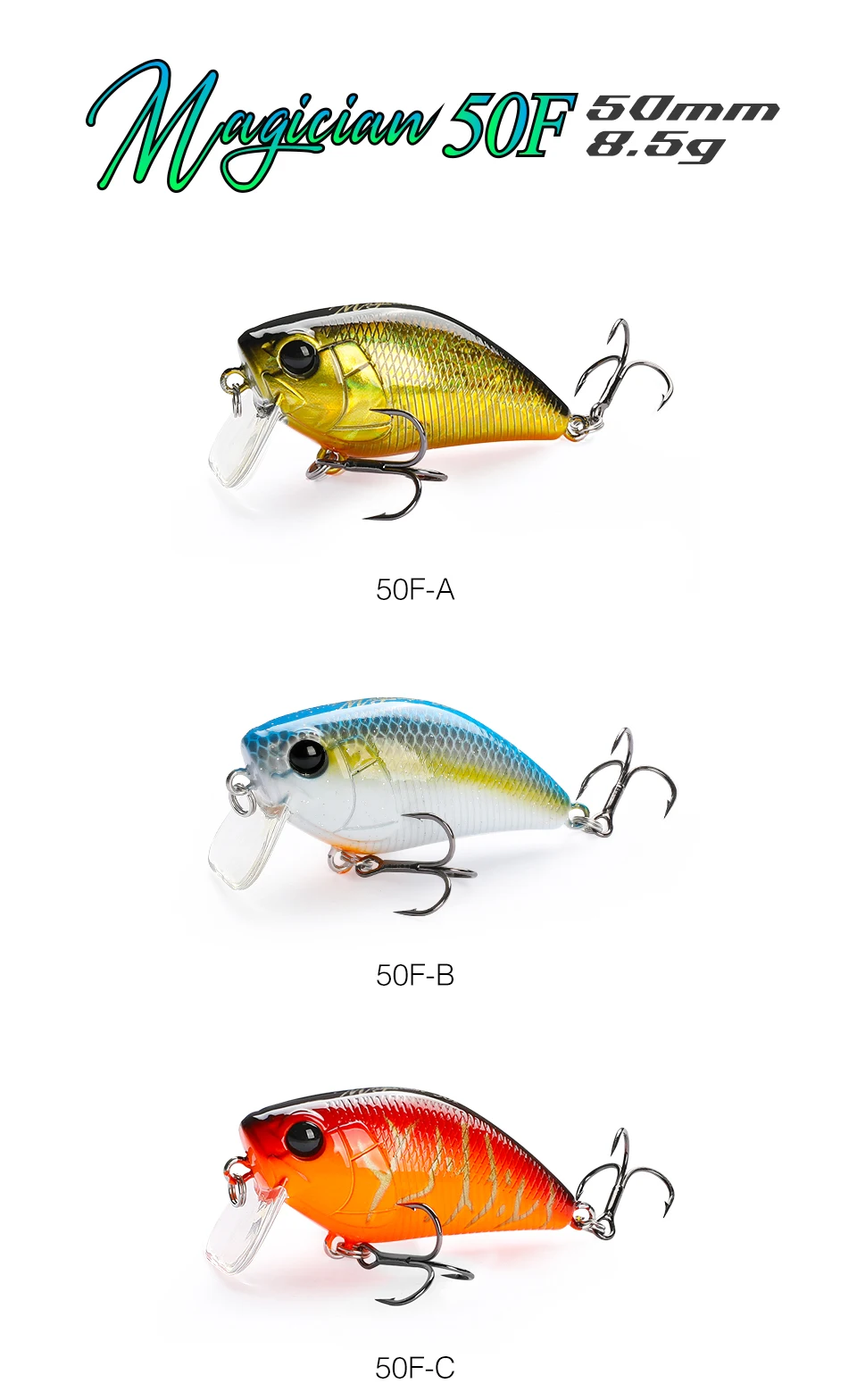 TSURINOYA 50F Crankbait Fishing Lure Magician 50mm 8.5g Shallow Range Floating Crank Artificial Hard Basts Pike Bass Model