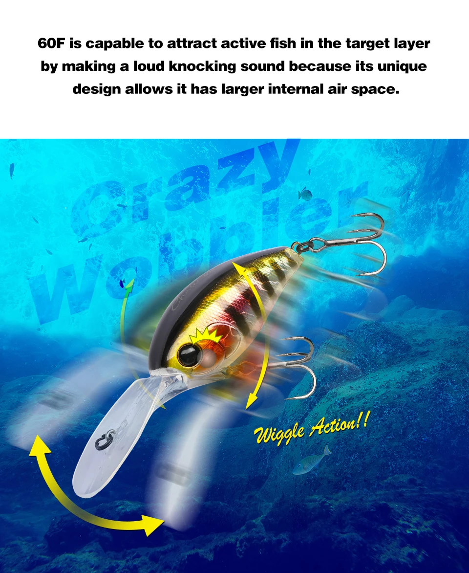 TSURINOYA 60F Crankbait Fishing Lure 60mm 16.6g CHASER 0-3m Long Casting Floating Artificial Hard Bait Bass Pike Ajing Crank