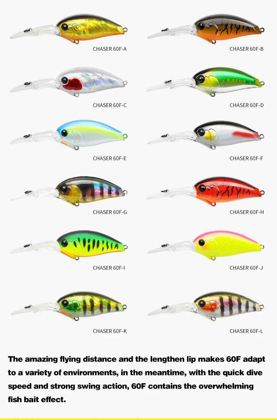 TSURINOYA 60F Crankbait Fishing Lure 60mm 16.6g CHASER 0-3m Long Casting Floating Artificial Hard Bait Bass Pike Ajing Crank