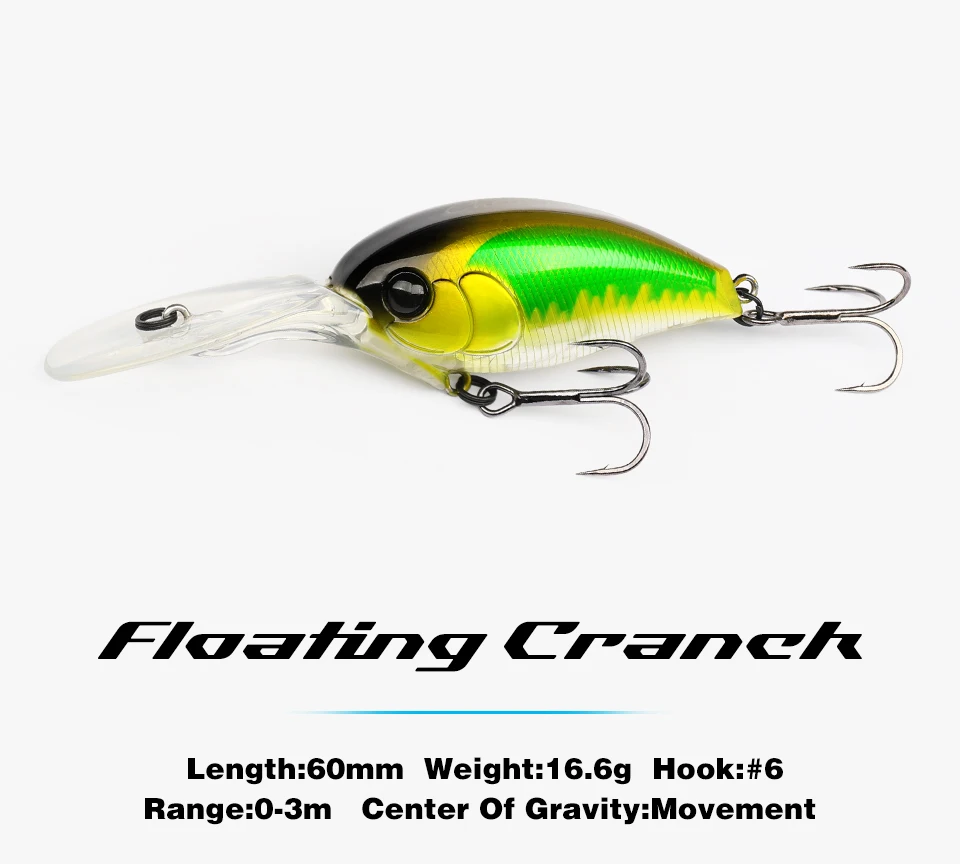TSURINOYA 60F Crankbait Fishing Lure 60mm 16.6g CHASER 0-3m Long Casting Floating Artificial Hard Bait Bass Pike Ajing Crank
