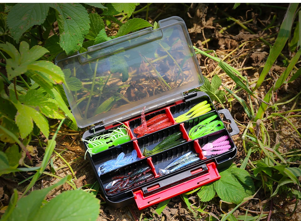 TSURINOYA Double Layer Soft Lure and Hooks Box RX17 Compartment Double Sided Hard Bait Boxes Fishing Tackle Storage Case