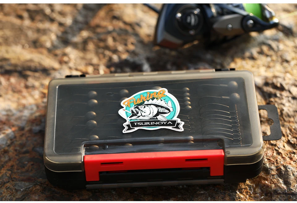 TSURINOYA Double Layer Soft Lure and Hooks Box RX17 Compartment Double Sided Hard Bait Boxes Fishing Tackle Storage Case