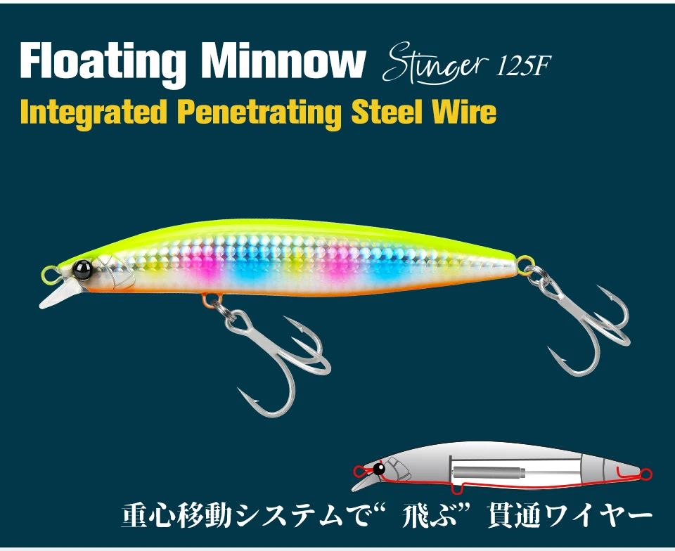 TSURINOYA 125mm 25g Floating Minnow Fishing Lure STINGER 125F Kit 6pcs 67m Long Casting Shore Fishing Large Seabass Blue Fish Lu