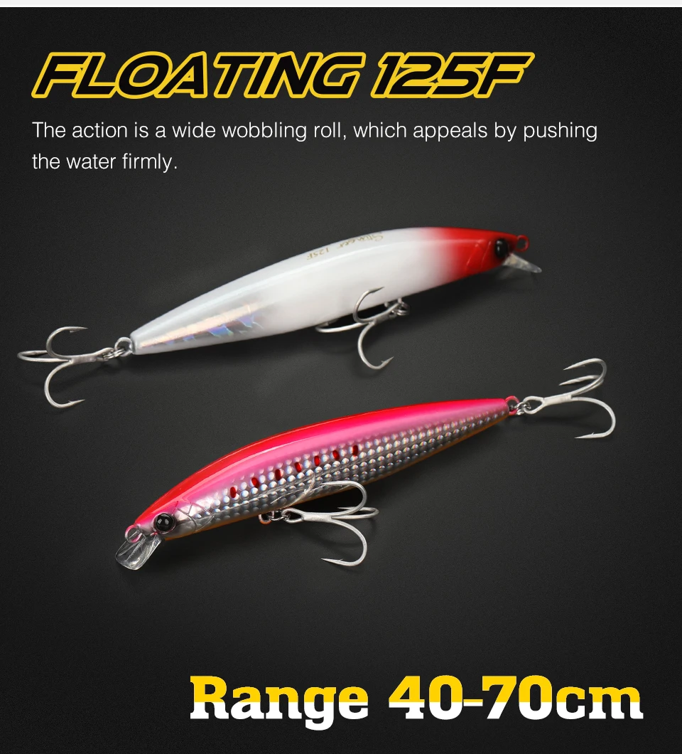 TSURINOYA 125mm 25g Floating Minnow Fishing Lure STINGER 125F Kit 6pcs 67m Long Casting Shore Fishing Large Seabass Blue Fish Lu