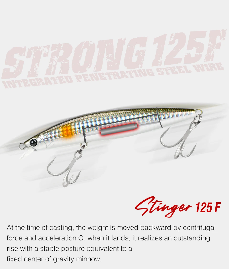 TSURINOYA 125mm 25g Floating Minnow Fishing Lure STINGER 125F Kit 6pcs 67m Long Casting Shore Fishing Large Seabass Blue Fish Lu