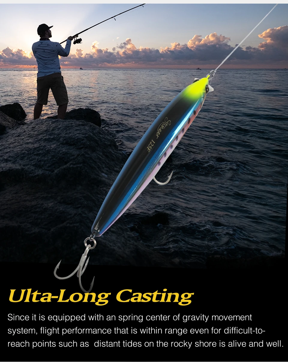 TSURINOYA 125mm 25g Floating Minnow Fishing Lure STINGER 125F Kit 6pcs 67m Long Casting Shore Fishing Large Seabass Blue Fish Lu