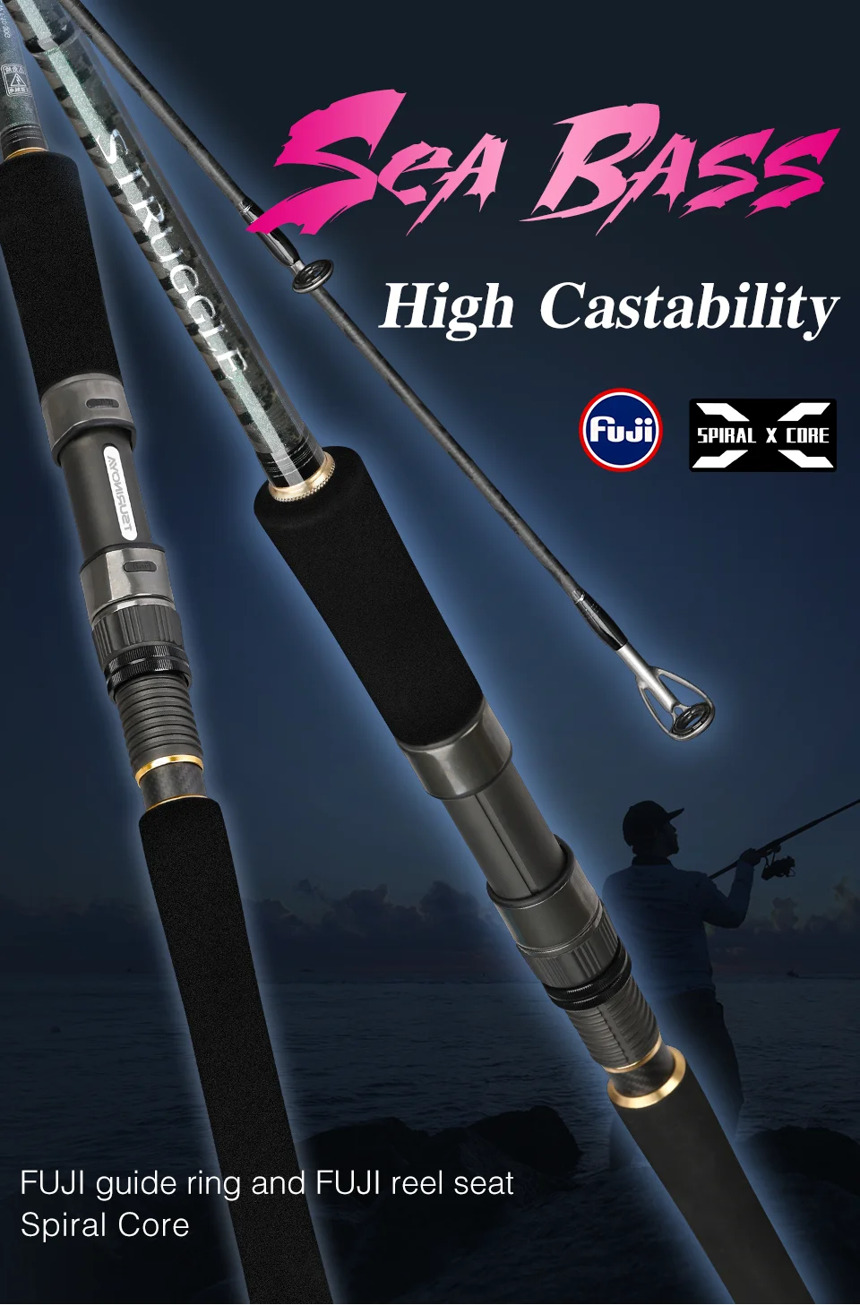 TSURINOYA Long Casting Seabass Rod STRUGGLE MF Action ML M 3.21m 2.92m 2.77m 2.62m 2 Section Spinning Rod Shore Fishing Rod