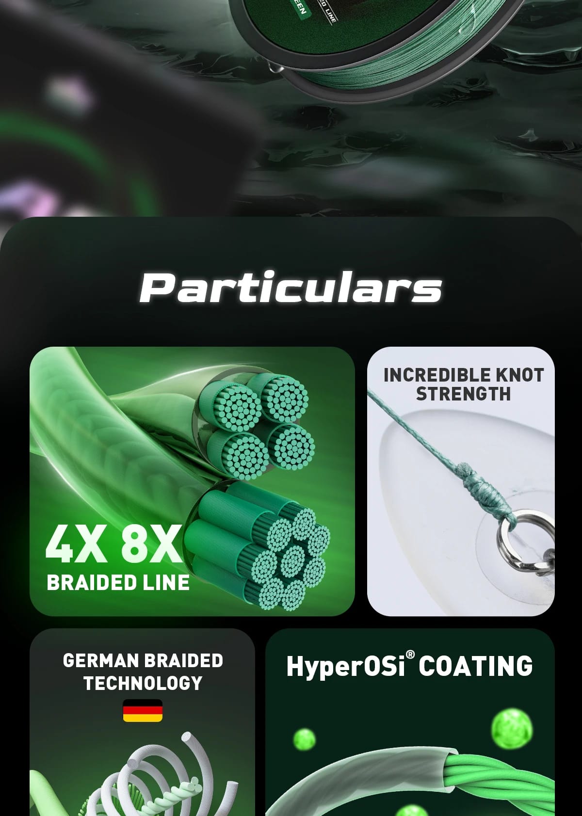 HANDING X4 Braided Fishing Line Super Thin and Strong Fishing Line, HyperOSi® Coating Smooth and Abrasion Resistant Braided Line