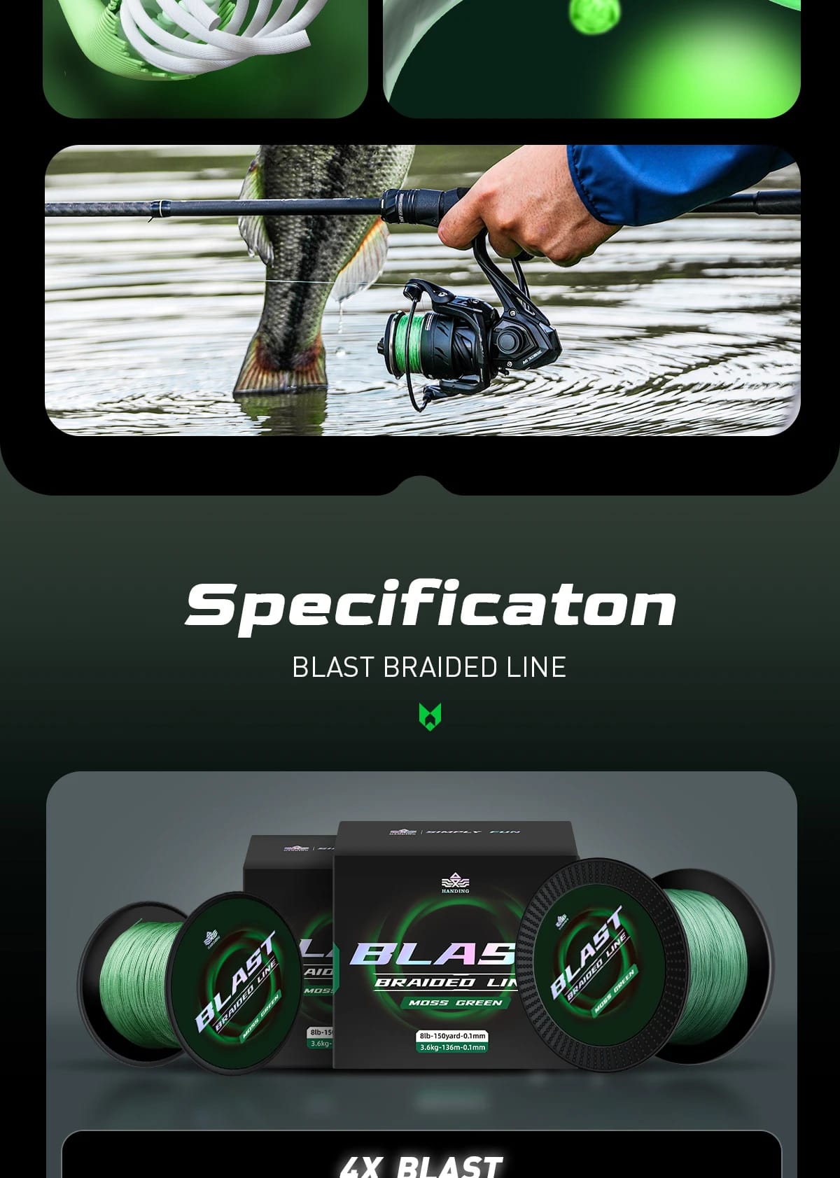 HANDING X4 Braided Fishing Line Super Thin and Strong Fishing Line, HyperOSi® Coating Smooth and Abrasion Resistant Braided Line