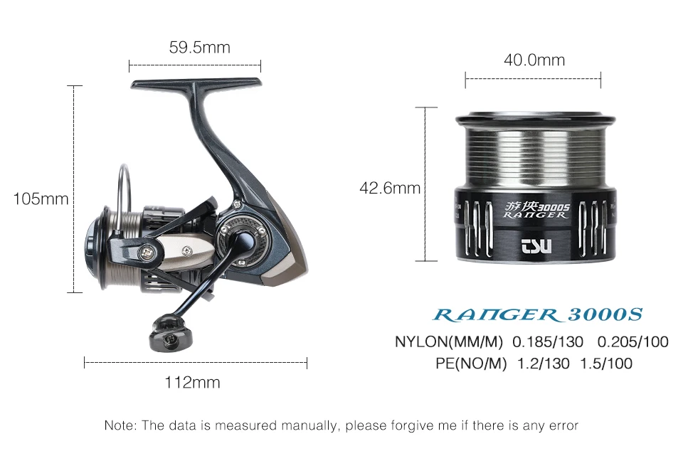 TSURINOYA 187g Ultra-light Spinning Fishing Reel RANGER 2000S 2500S 3000S Shallow Spool Long Casting Sea Fishing Pike Bass Wheel