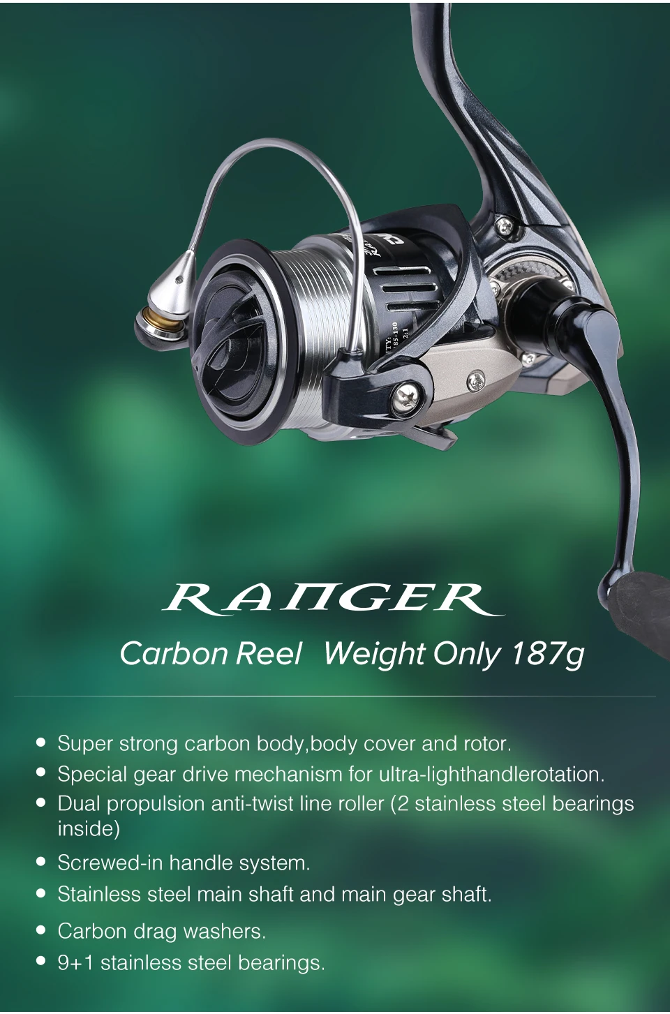 TSURINOYA 187g Ultra-light Spinning Fishing Reel RANGER 2000S 2500S 3000S Shallow Spool Long Casting Sea Fishing Pike Bass Wheel