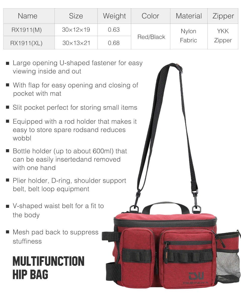 TSURINOYA Fishing Bag RX1911 Multifunction  Large Capacity Waterproof Hip Bag Fishing Tackle Pack Outdoor Shoulder Bags