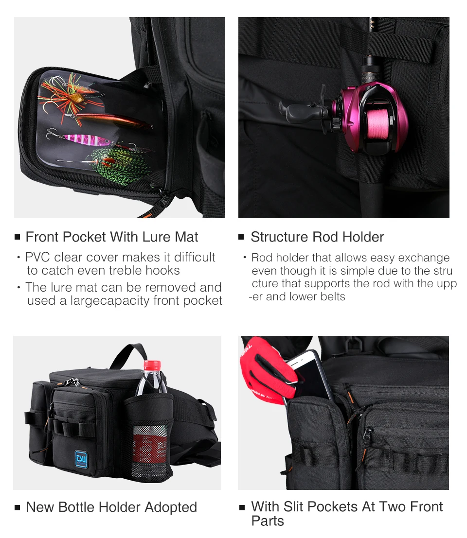 TSURINOYA Fishing Bag RX1911 Multifunction  Large Capacity Waterproof Hip Bag Fishing Tackle Pack Outdoor Shoulder Bags